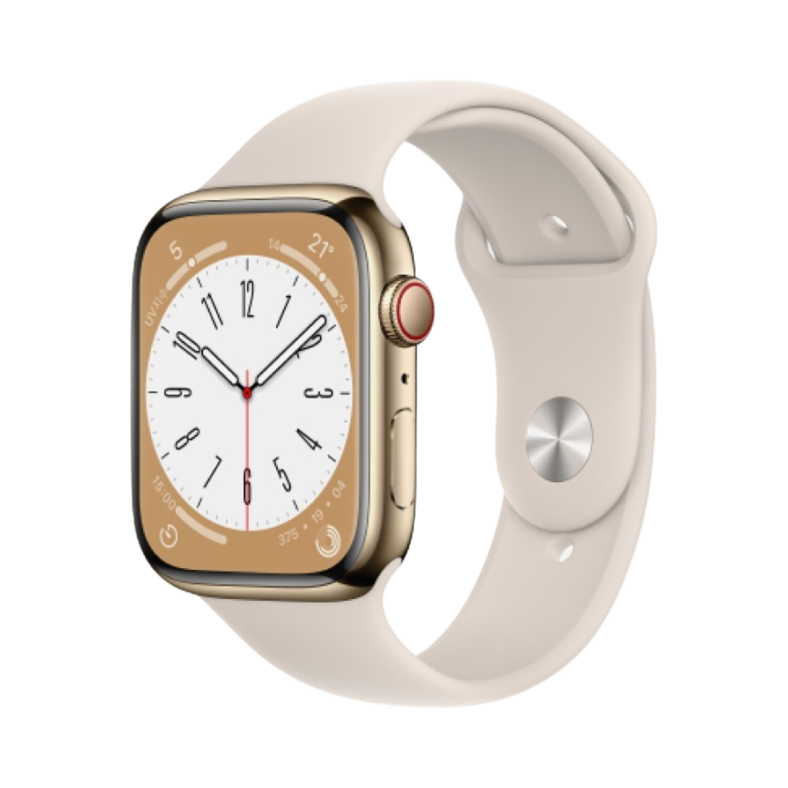 애플 워치 8 45mm 셀룰러 골드 스테인리스 스틸 케이스 스포츠 밴드 스타라이트 (국내 정식 발매 제품)(Apple Watch Series 8 45mm Cellular Gold Stainless Steel Case with Sport Band Starlight (Korean Ver.))