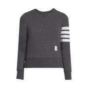 (W) Thom Browne Loopback Jersey Knit Engineered 4-Bar Stripe Crewneck Pullover Dark Grey