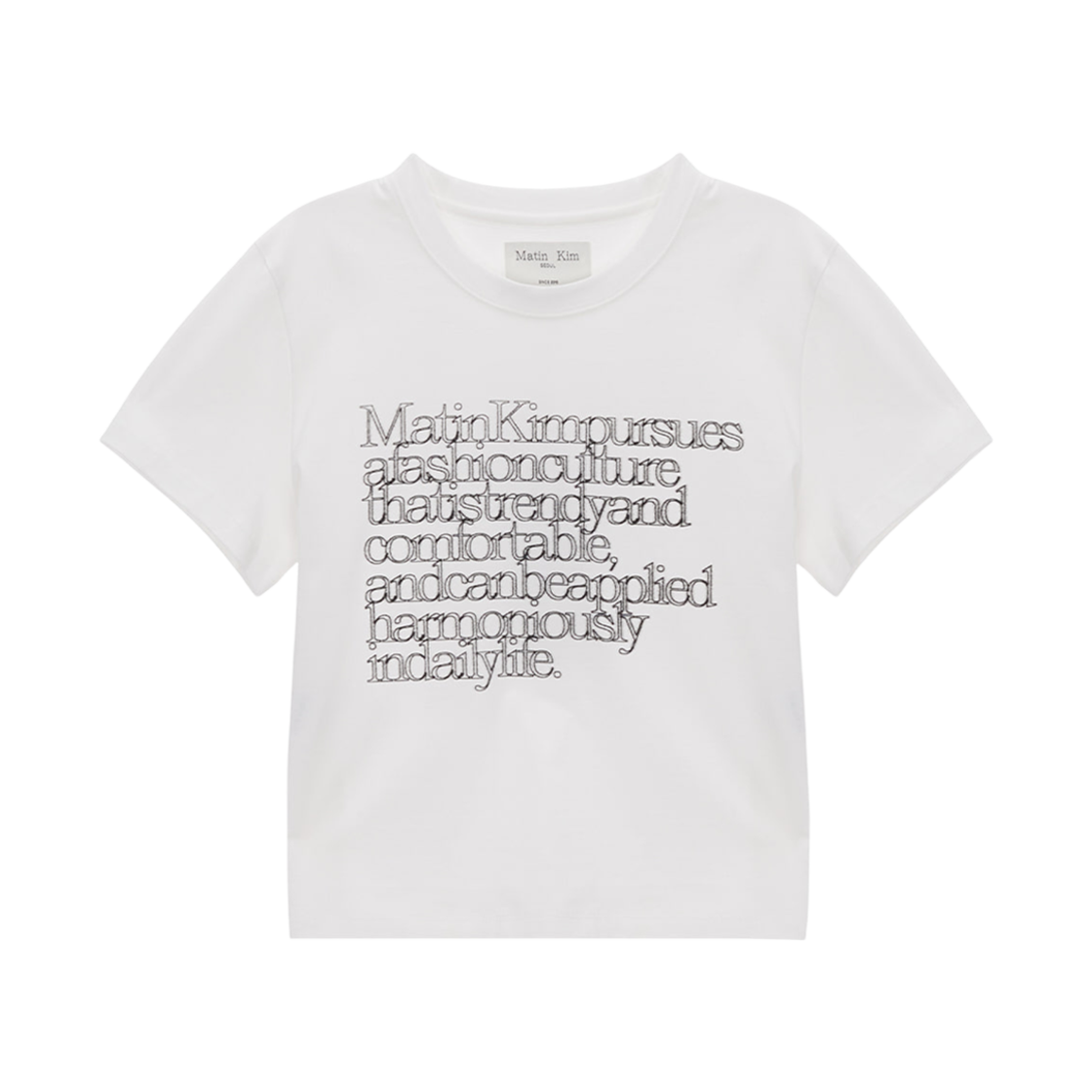 (W) 마뗑킴 씬 타이포 크롭 탑 화이트((W) Matin Kim Thin Typo Crop Top White) - 1