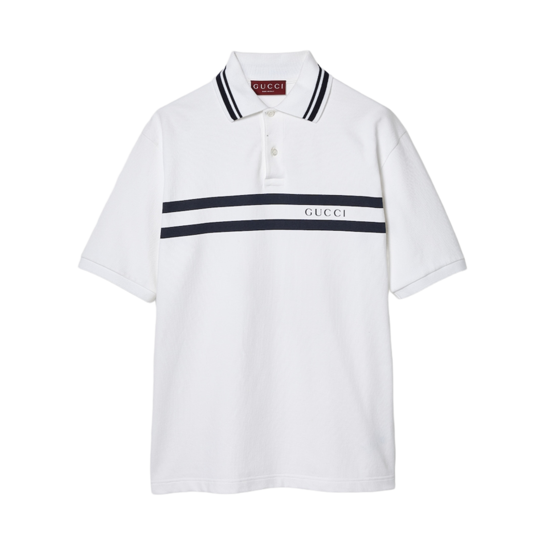 구찌 코튼 폴로 셔츠 프린트 화이트 스트레치 코튼 피케(Gucci Cotton Polo Shirt with Gucci Print White Stretch Cotton Piquet)