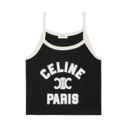 (W) Celine Paris Tank Top In Cotton Jersey Black Cream