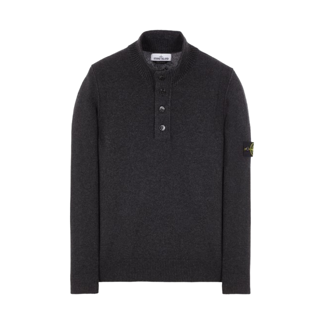 스톤 아일랜드 540A3 하이 넥 하프 버튼 램스울 니트 다크 그레이 - 22FW