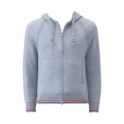 Thom Browne Cashmere Stripe Zip Front Hoodie Light Grey