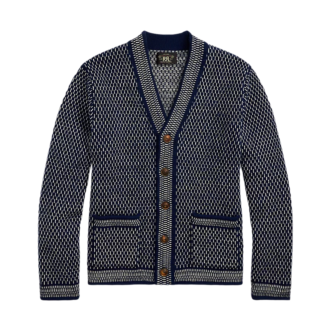 더블알엘 인디고 코튼 울 브이넥 가디건 네이비 크림(Double RL Indigo Cotton Wool V-Neck Cardigan Navy Cream)