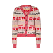 (W) Ganni Logo Stripe Wool Cardigan Multicolour
