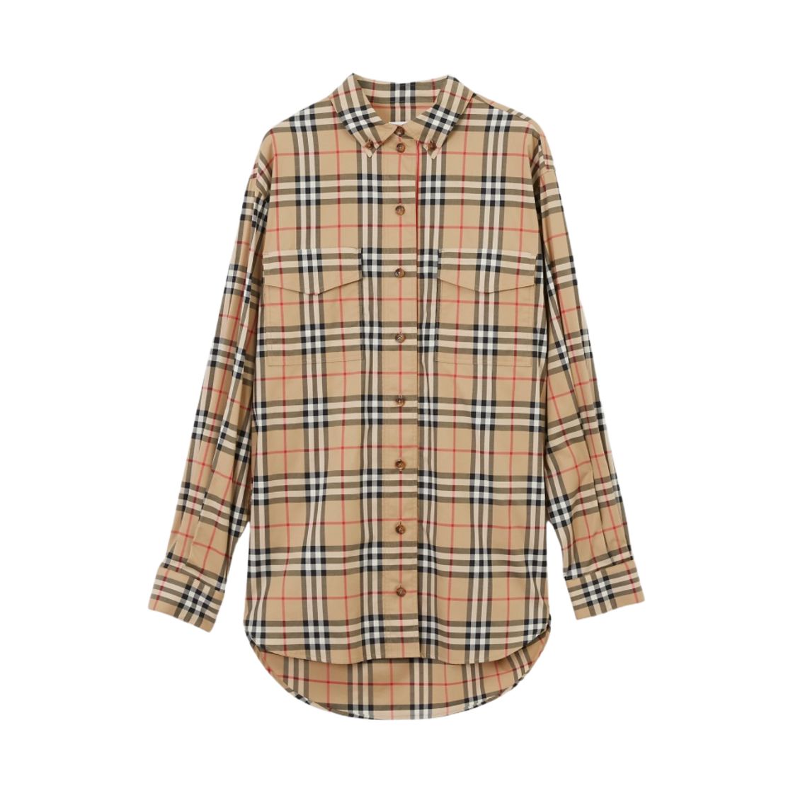 8022285 (W) Burberry Check Stretch Cotton Oversized Shirt Archieve Beige