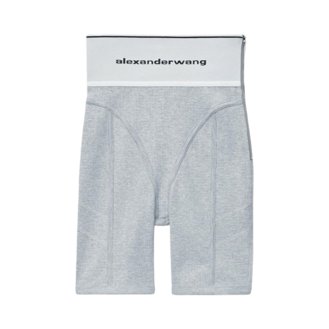 (W) 알렉산더 왕 립드 저지 로고 엘라스틱 바이크 쇼츠 그레이((W) Alexander Wang Logo Elastic Bike Short in Ribbed Jersey Grey)