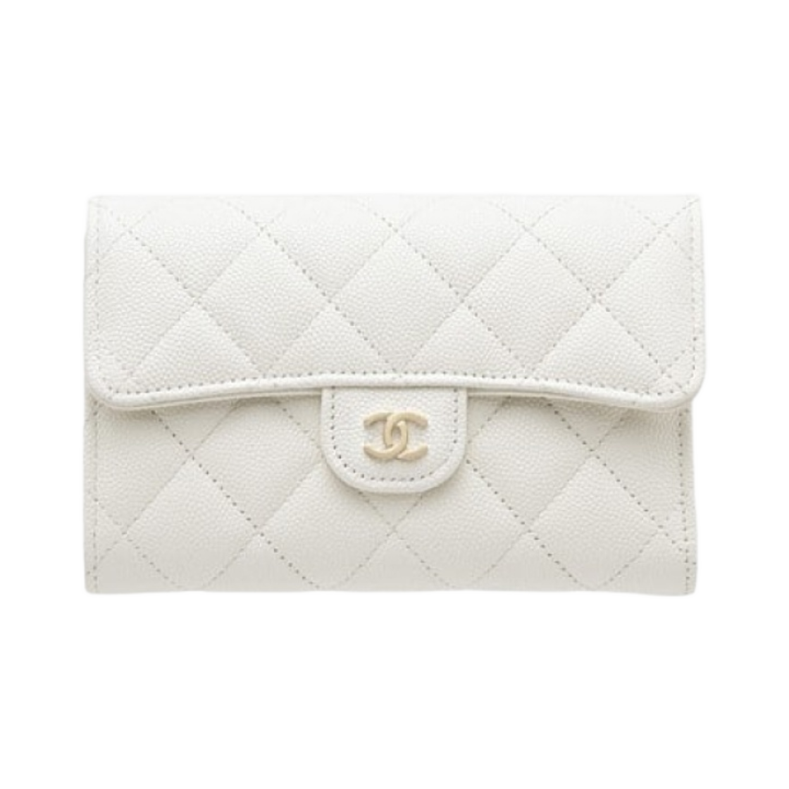 샤넬 클래식 플랩 지갑 그레인드 샤이니 카프스킨 & 골드 메탈 화이트(Chanel Classic Flap Wallet Grained Shiny Calfskin & Gold White) - 1