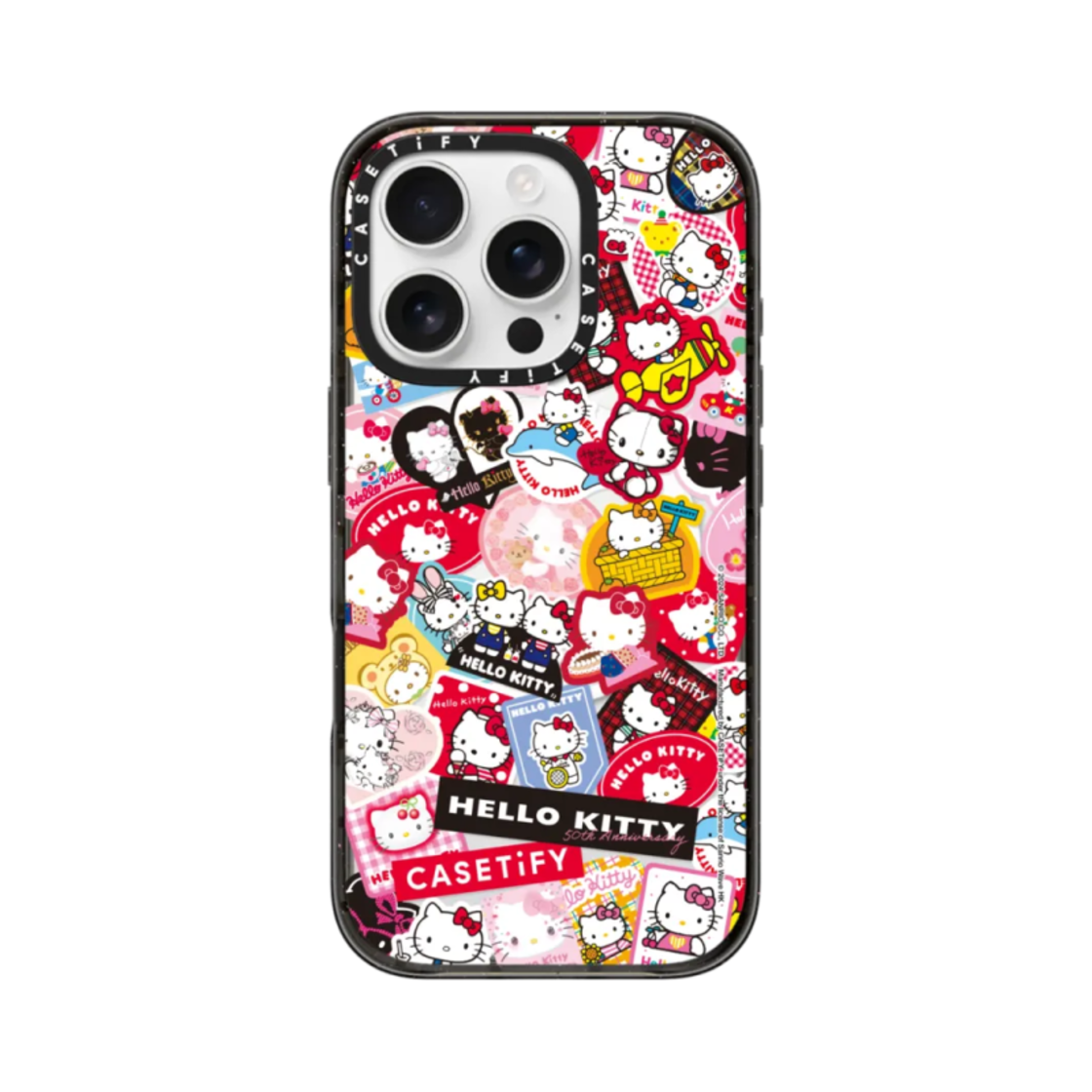케이스티파이 x 헬로 키티 아이폰 50주년 스티커 맥세이프 호환 임팩트 케이스 블랙(Casetify x Hello Kitty iPhone 50th Anniversary Sticker Magsafe Compatible Impact Case Black)