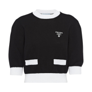 (W) Prada Cotton Crewneck Sweater Black White