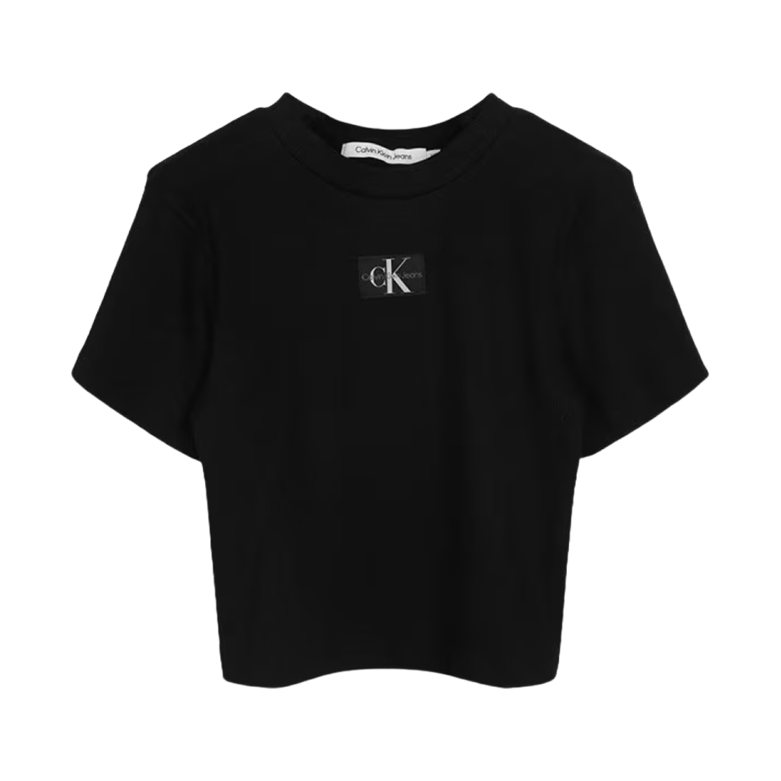 J20J221595BEH (W) Calvin Klein Ribbed Jersey Badge T-Shirt CK Black