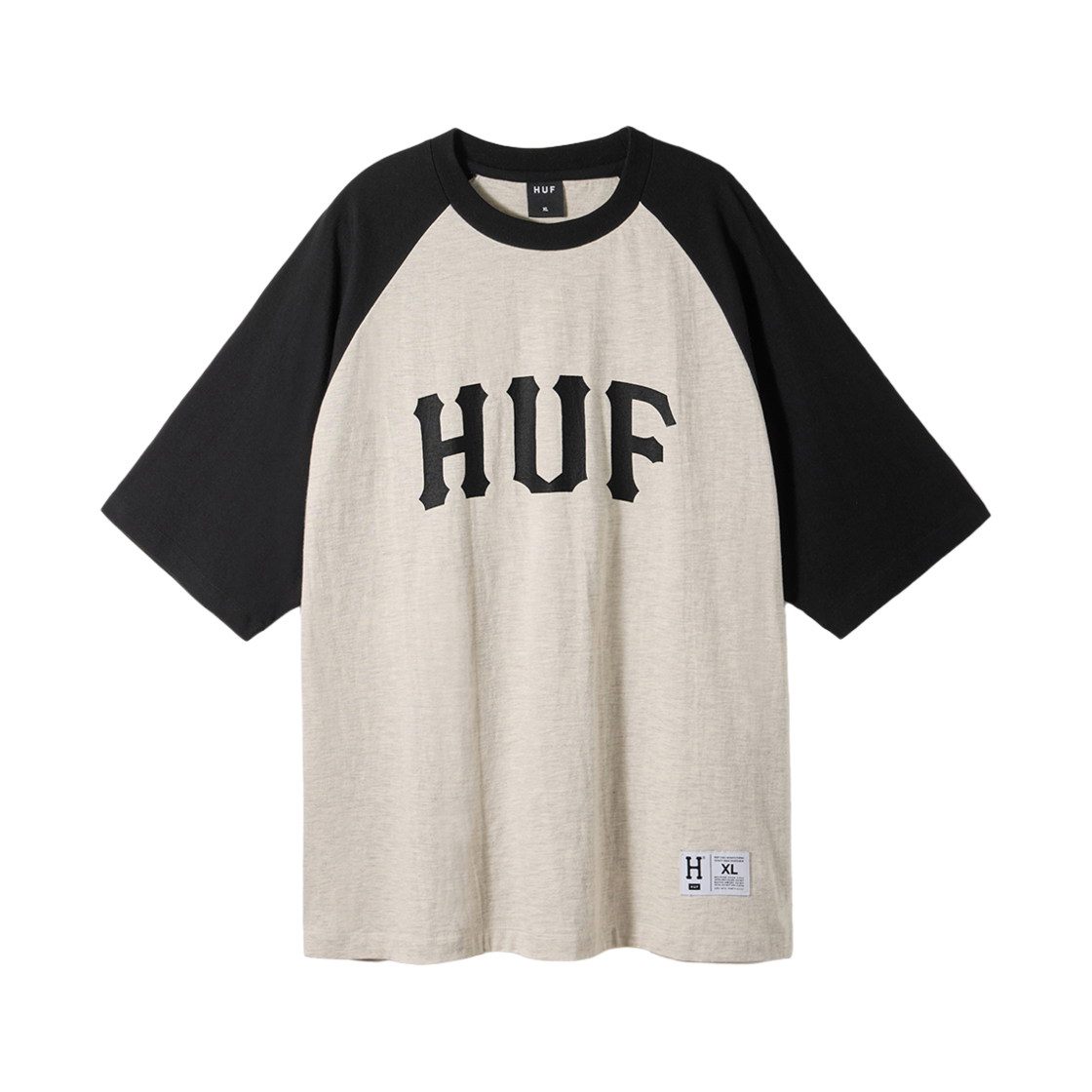 HC3ULSS01OTM HUF Arch Logo Raglan Tee Oatmeal Black