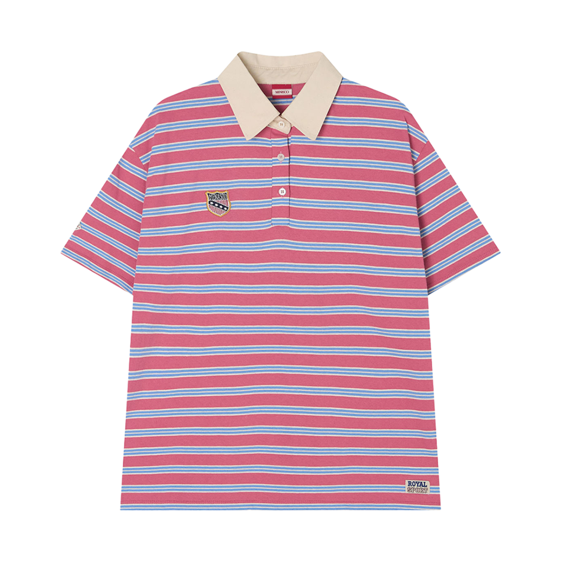 SPK-STR-RGB-SBPK Menasoo Multi Stripe Collar T Shirt Skyblue Pink