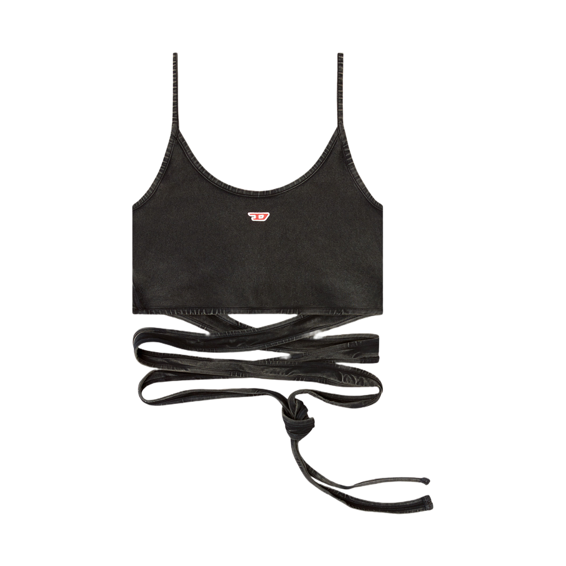 (W) 디젤 T-레야-테일-R1 데님룩 베스트 탑 랩 타이즈 블랙((W) Diesel T-Leya-Tail-R1 Denim-Look Vest Top with Wrap Ties Black)