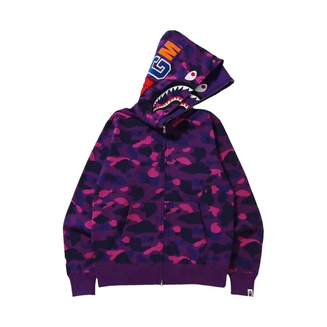 베이프 컬러 카모 샤크 풀 집업 더블 후드 퍼플