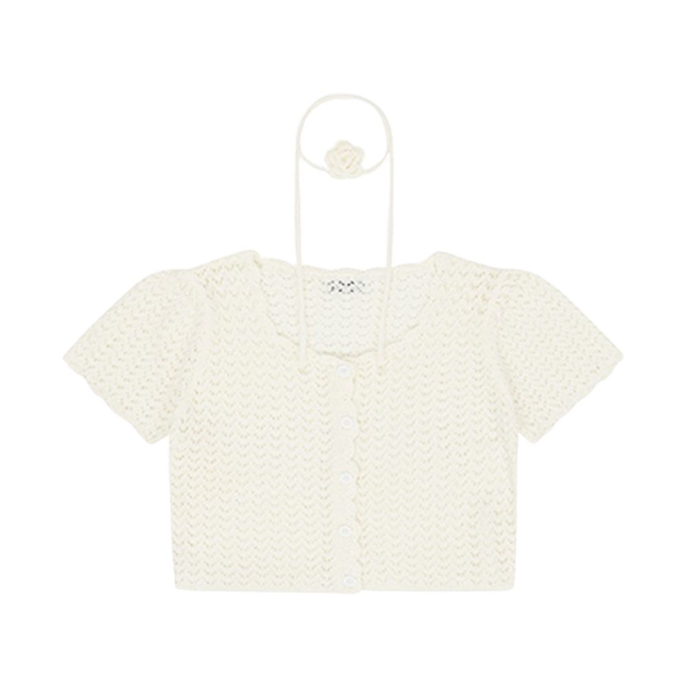 lr_004 Leterie Corsage Set Knit Cardigan White