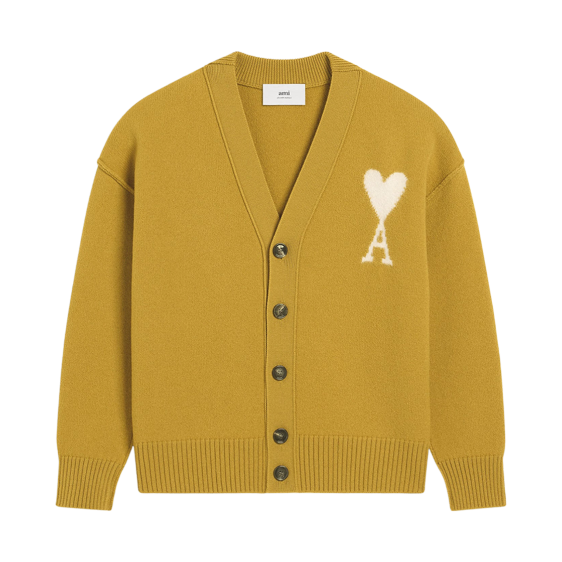 아미 빅 하트 로고 펠트 메리노 울 가디건 하바나 오프 화이트(AMI de Coeur Felted Merino Wool Cardigan Havana Off White) - 1
