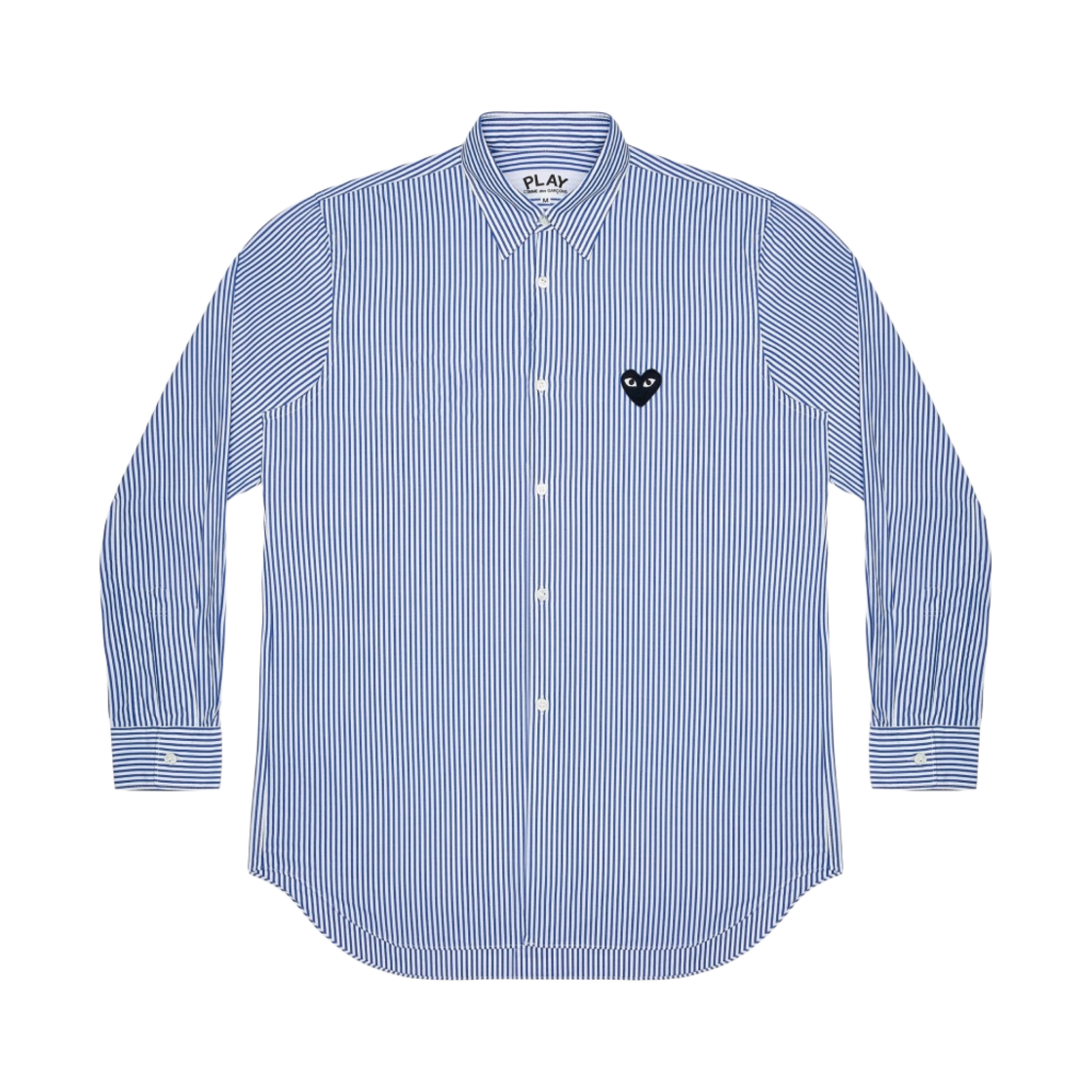플레이 꼼데가르송 스트라이프 블랙 하트 셔츠 블루(Play Comme des Garcons Striped Black Heart Shirt Blue)