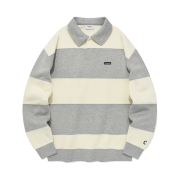 Covernat Stripe Rugby Sweatshirt Melange Grey