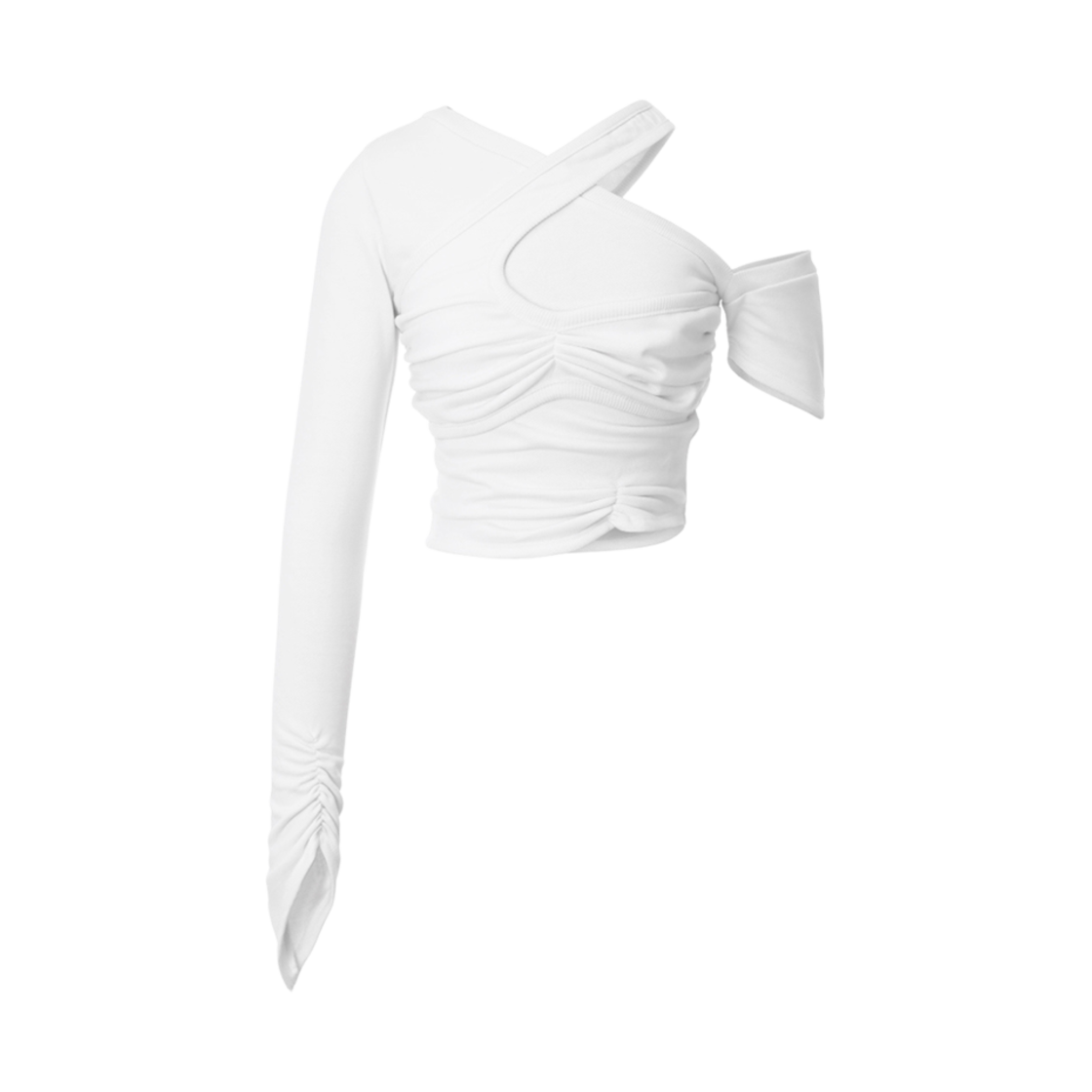 - (W) Threetimes Layered Shirring T-Shirt Ivory