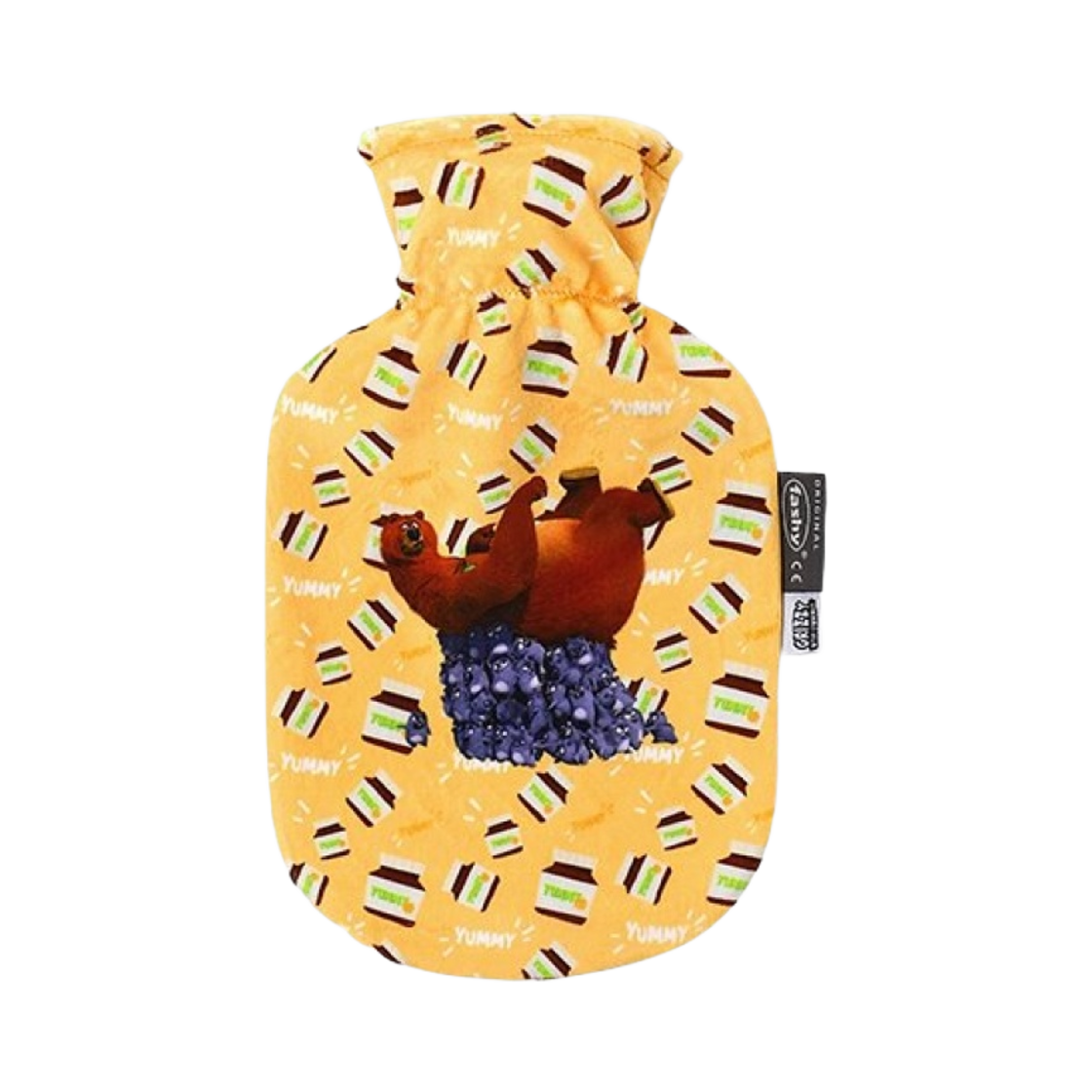 6664-30 Fashy Hot Water Bottle 0.8L with Grizzy and Lemmings Fleece Cover Yellow