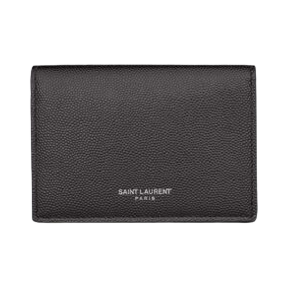 469338-BTY7N-1112 Saint Laurent Business Card Holder with Flap in Grain De Poudre Embossed Leather Storm