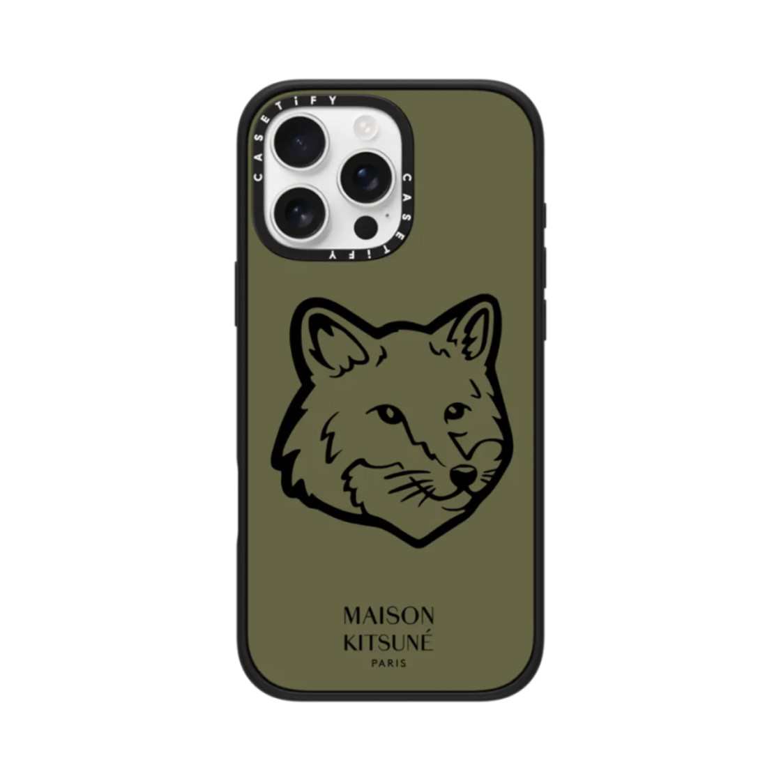 - Casetify x Maison Kitsune iPhone Bold Fox Head Green Tea Magsafe Impact Case Matte Black