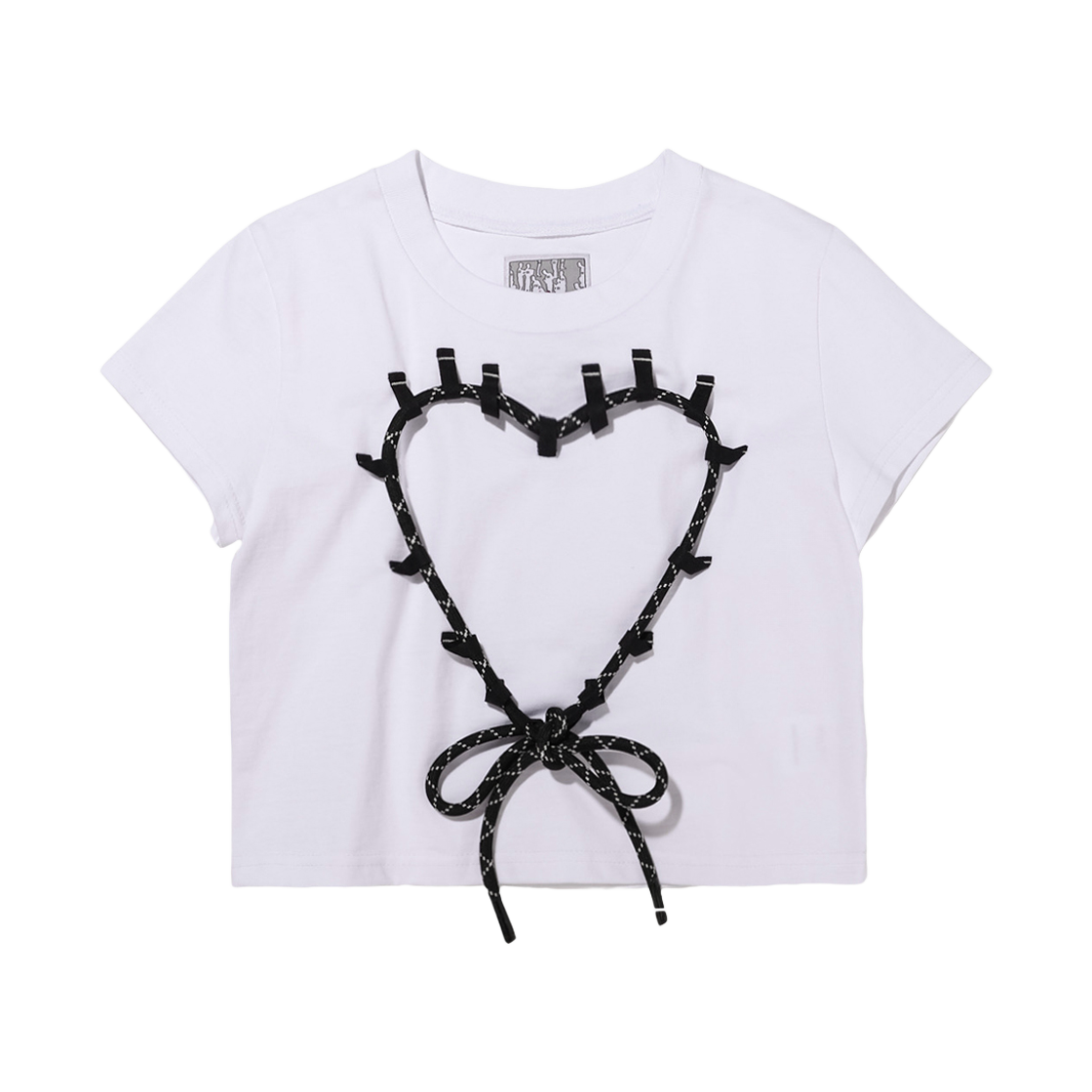 스튜디오위어드 하트 스트링 크롭 티셔츠 화이트(STUDIO WEIRD Heart String Crop T-shirt White)