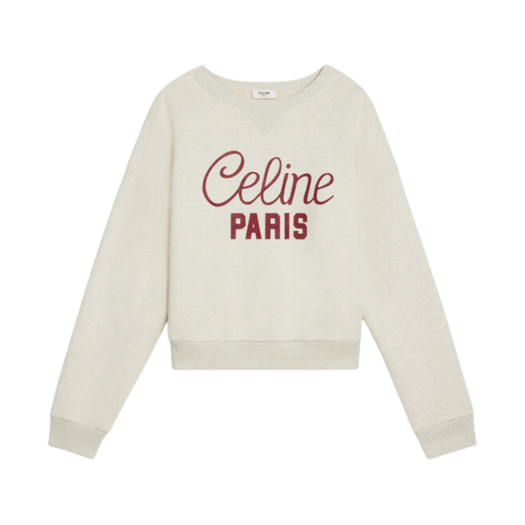 (W) Celine Sweatshirt In Cotton Fleece Beige Melange Burgundy