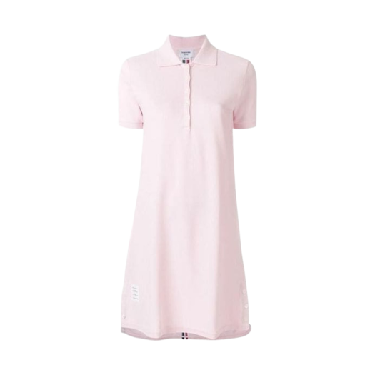 (W) Thom Browne Classic Cotton Pique Center Back Stripe A-Line Short Sleeve Polo Shirt Dress Pink