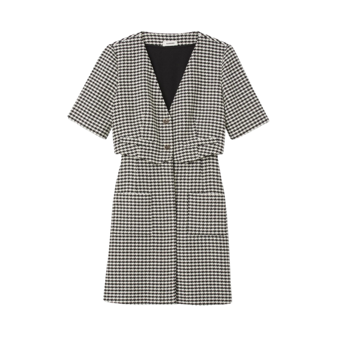 (W) 산드로 숏 하운드투스 트위드 드레스 블랙 화이트((W) Sandro Short Houndstooth Tweed Dress Black White)