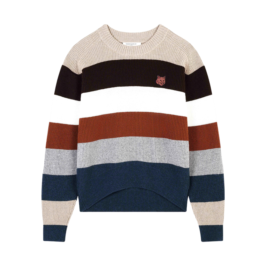 (W) 메종 키츠네 볼드 폭스 헤드 패치 컴포트 립드 점퍼 화이트 스트라이프((W) Maison Kitsune Bold Fox Head Patch Comfort Ribbed Jumper White Stripes) - 1