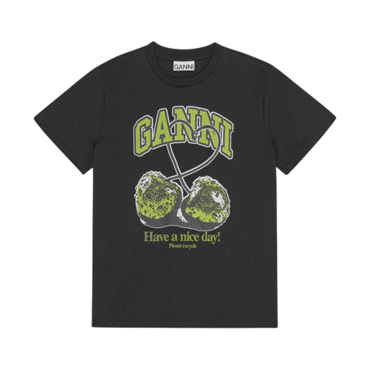 T4292-252 (W) Ganni Basic Jersey Green Cherry Relaxed T-Shirt Phantom