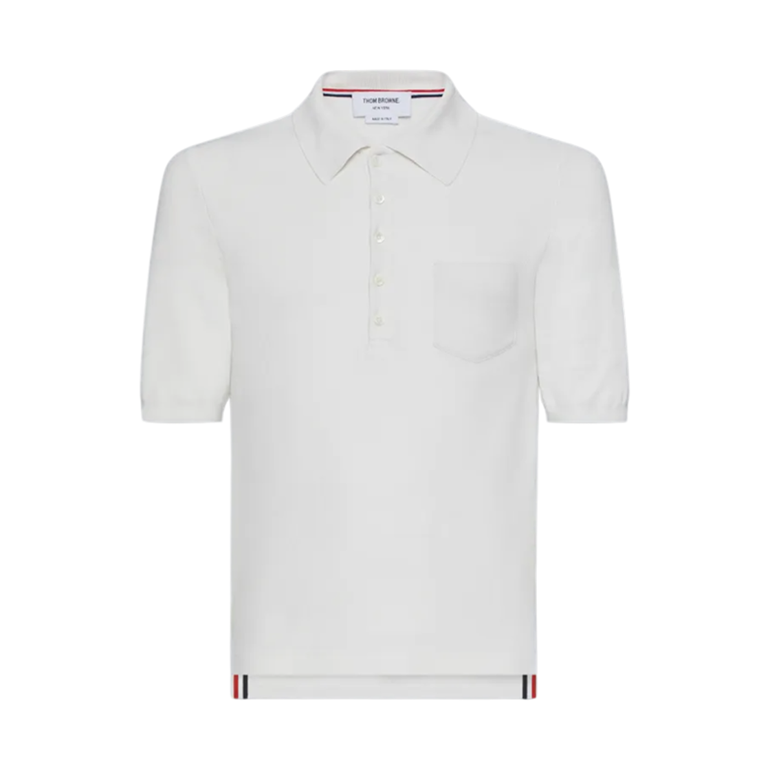 MJP216A-J0192-100 Thom Browne Silk Pique Pocket Polo White