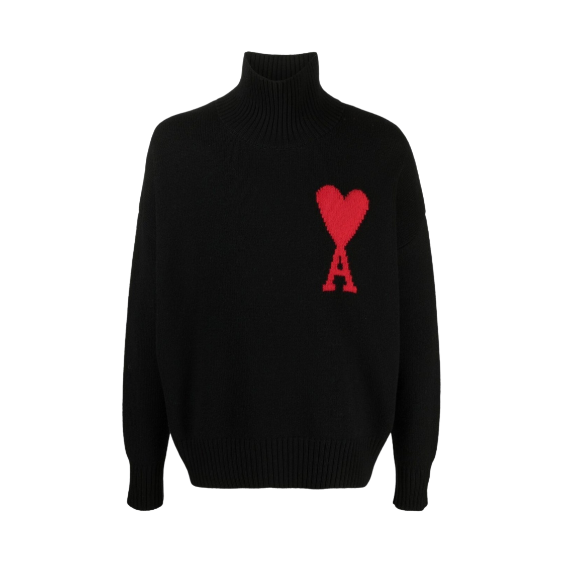 아미 빅 하트 로고 퍼넬 넥 인타르시아 스웨터 블랙