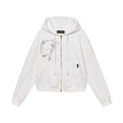 (W) Glowny Maya Doodle Print Zip-Up Hoodie White
