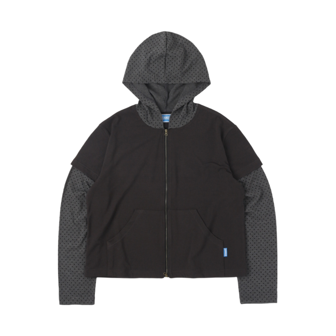 써넥트 폴카도트 레이어드 집 후드 차콜(SUNNECT Polka Dot Layered Zip Hoodie Charcoal)
