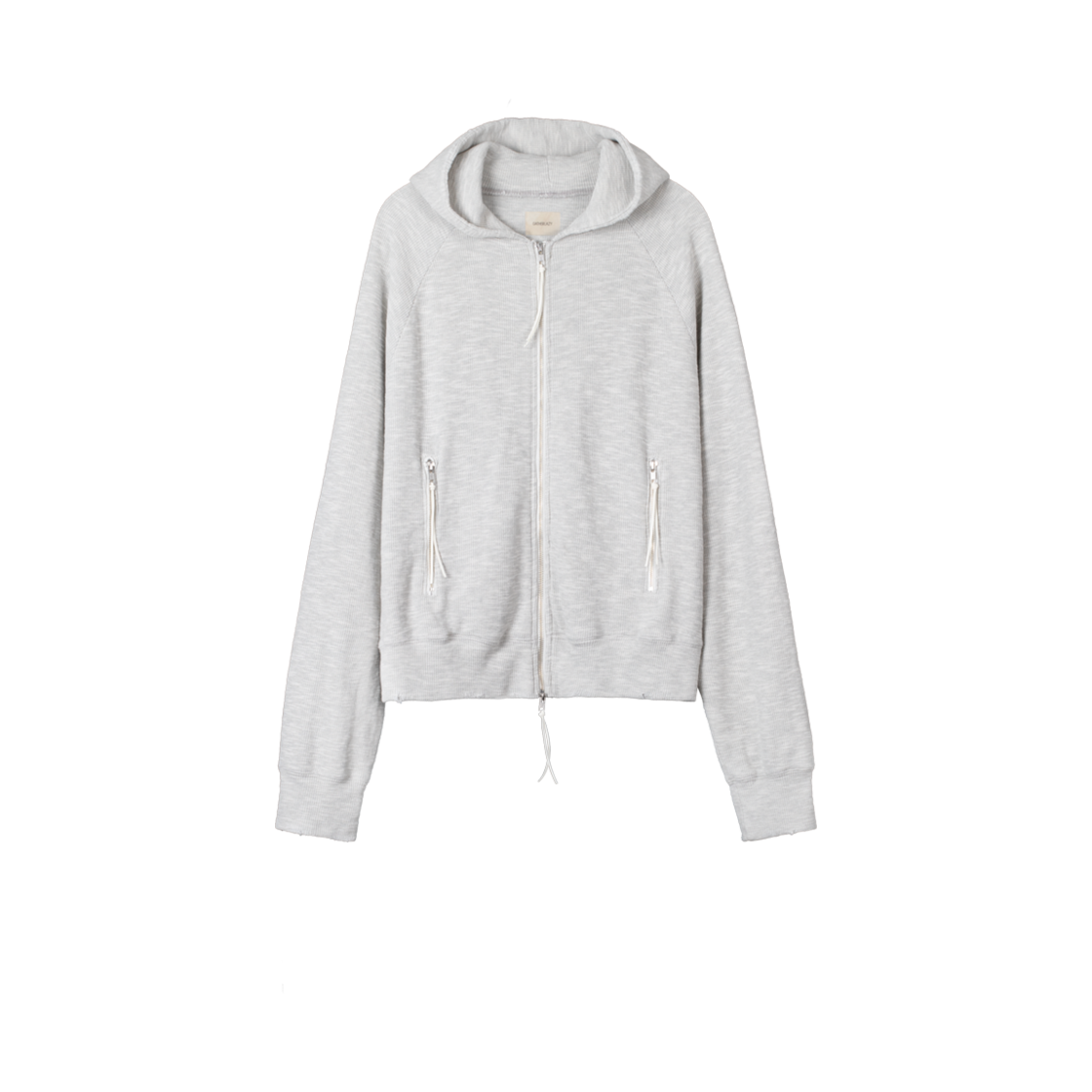 25EP04HD05ML Gatherlazy Raglan Crop Waffle Hood Zip-Up Melange