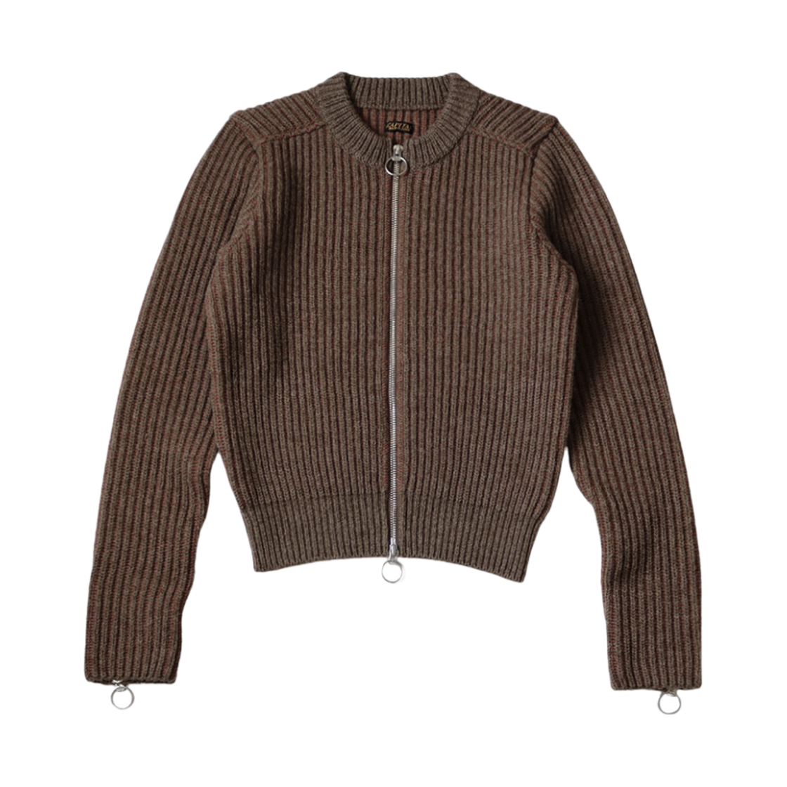 (W) 캐피탈 5G 울 립드 집 다운 슬리브 집 숏 가디건 브라운 오렌지((W) Kapital 5G Wool Ribbed Zip Down Sleeve Zip Short Cardigan Brown Orange) - 1