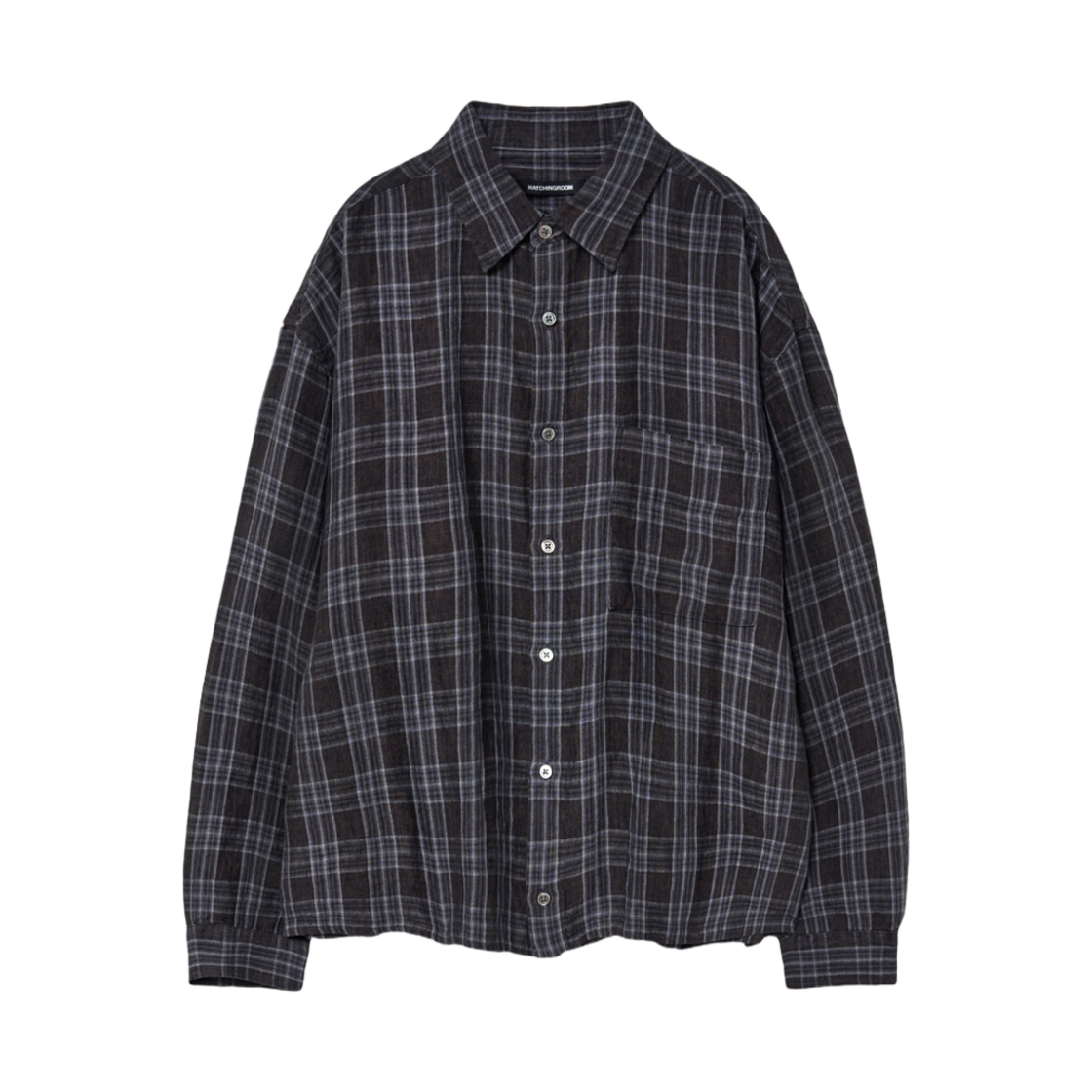 해칭룸 크롭 셔츠 린넨 체크 워시드 차콜(Hatchingroom Crop Shirt Linen Check Washed Charcoal) - 1