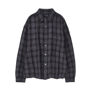 Hatchingroom Crop Shirt Linen Check Washed Charcoal