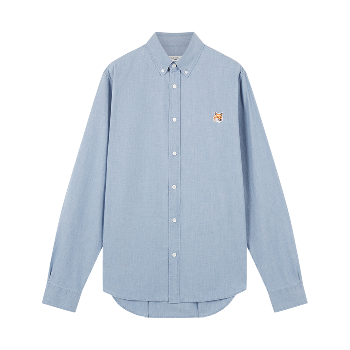 메종 키츠네 버튼 다운 클래식 셔츠 인스티튜셔널 폭스헤드 패치 샴브레이 워시드 인디고(Maison Kitsune Button Down Classic Shirt With Institutional Foxhead Patch In Chambray Washed Indigo)