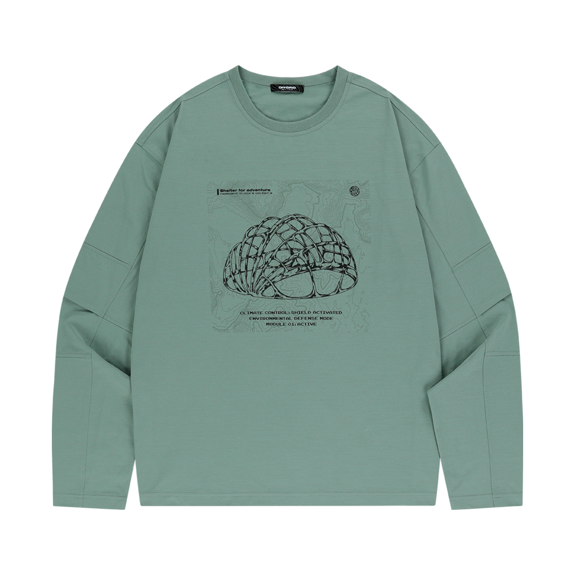 24Q3ODULT02KH OFFGRID Shield Graphic Sorona Panel Long T-Shirt Khaki