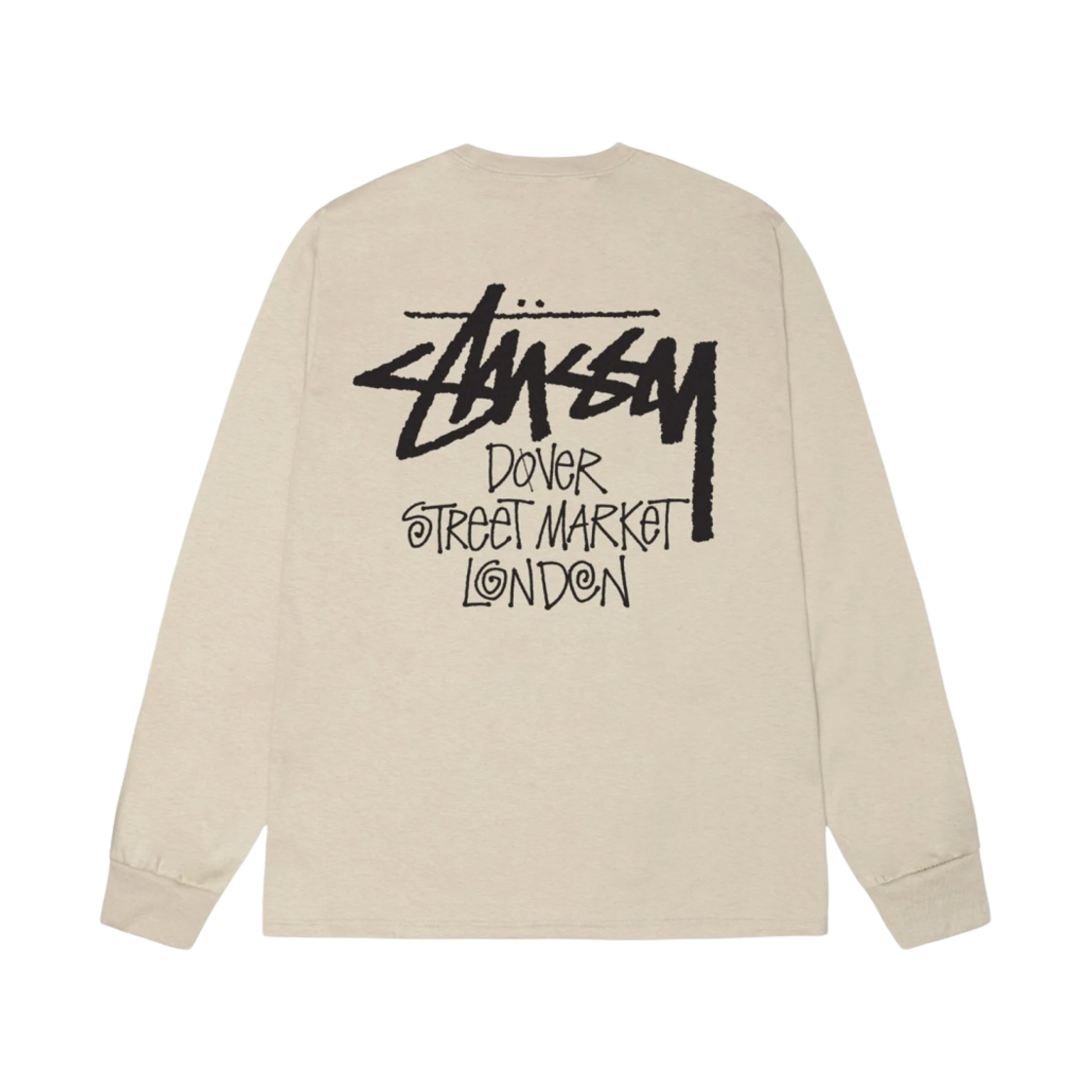 스투시 스탁 도버 스트리트 마켓 런던 롱슬리브 티셔츠 카키 2023(Stussy Stock DSM London LS T-Shirt Khaki 2023) - 1