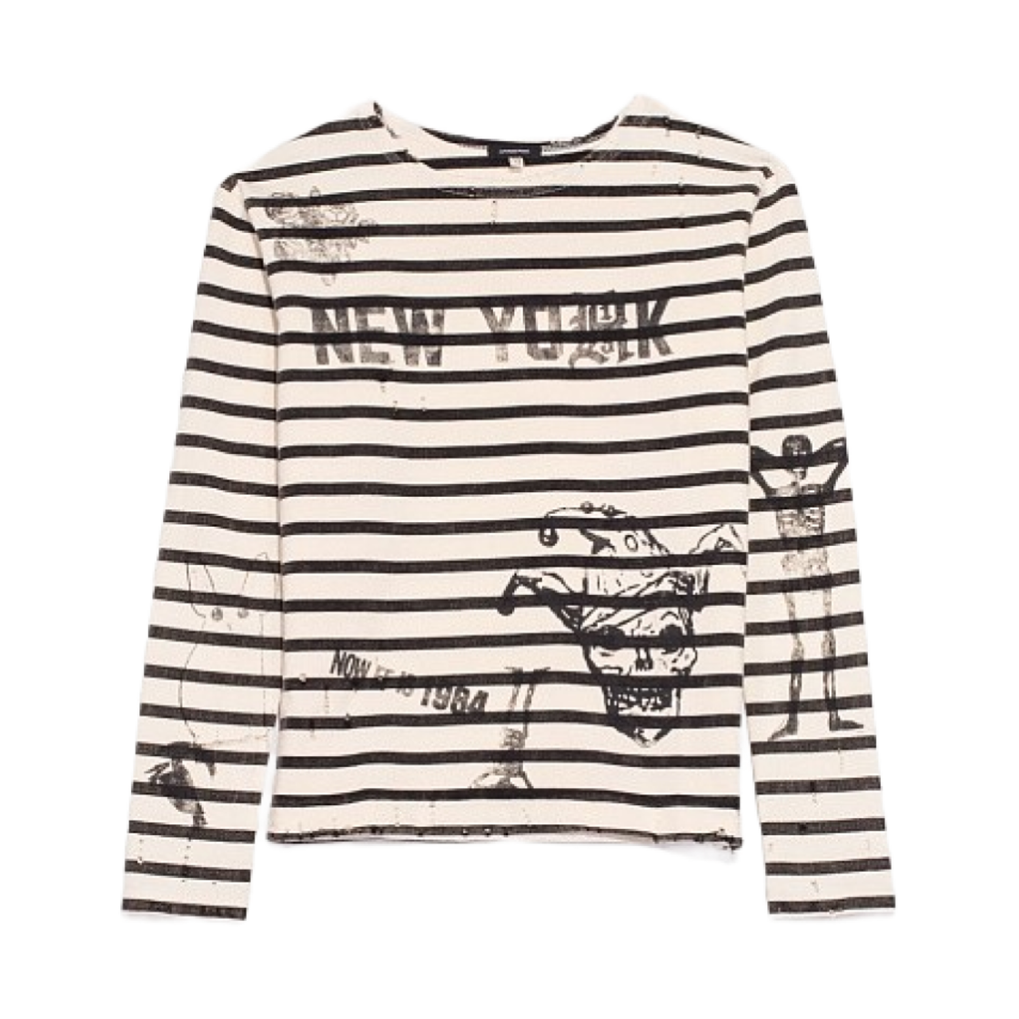 (W) R13 롱슬리브 브레톤 티셔츠 블랙 앤 화이트 스트라이프((W) R13 L/S Breton T-Shirt Black and White Stripe)