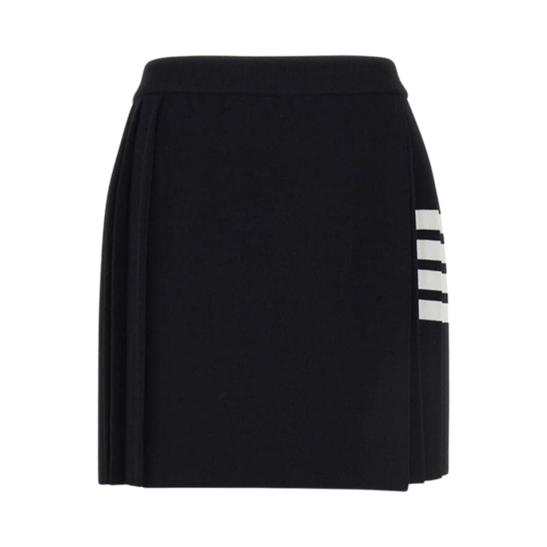 FKK109A-Y5501-415 (W) Thom Browne Viscose 4-Bar Pleated Mini Wrap Skirt Navy
