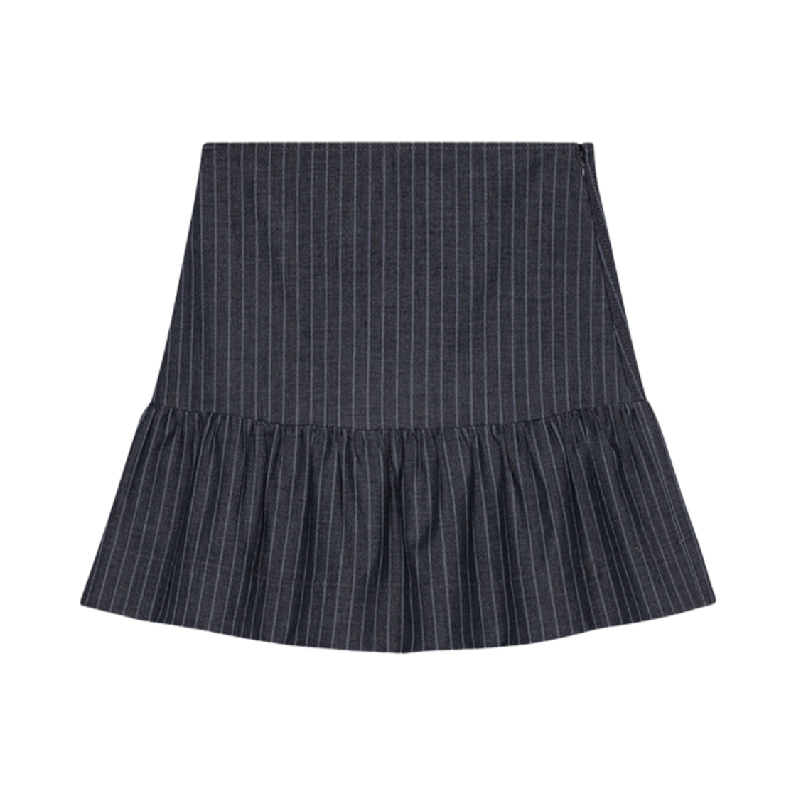 (W) 가니 스트레치 스트라이프 플라운스 미니 스커트 그레이 핀스트라이프((W) Ganni Stretch Striped Flounce Mini Skirt Gray Pinstripe) - 1