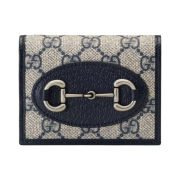 Gucci Horsebit 1955 Card Case Wallet Beige Blue
