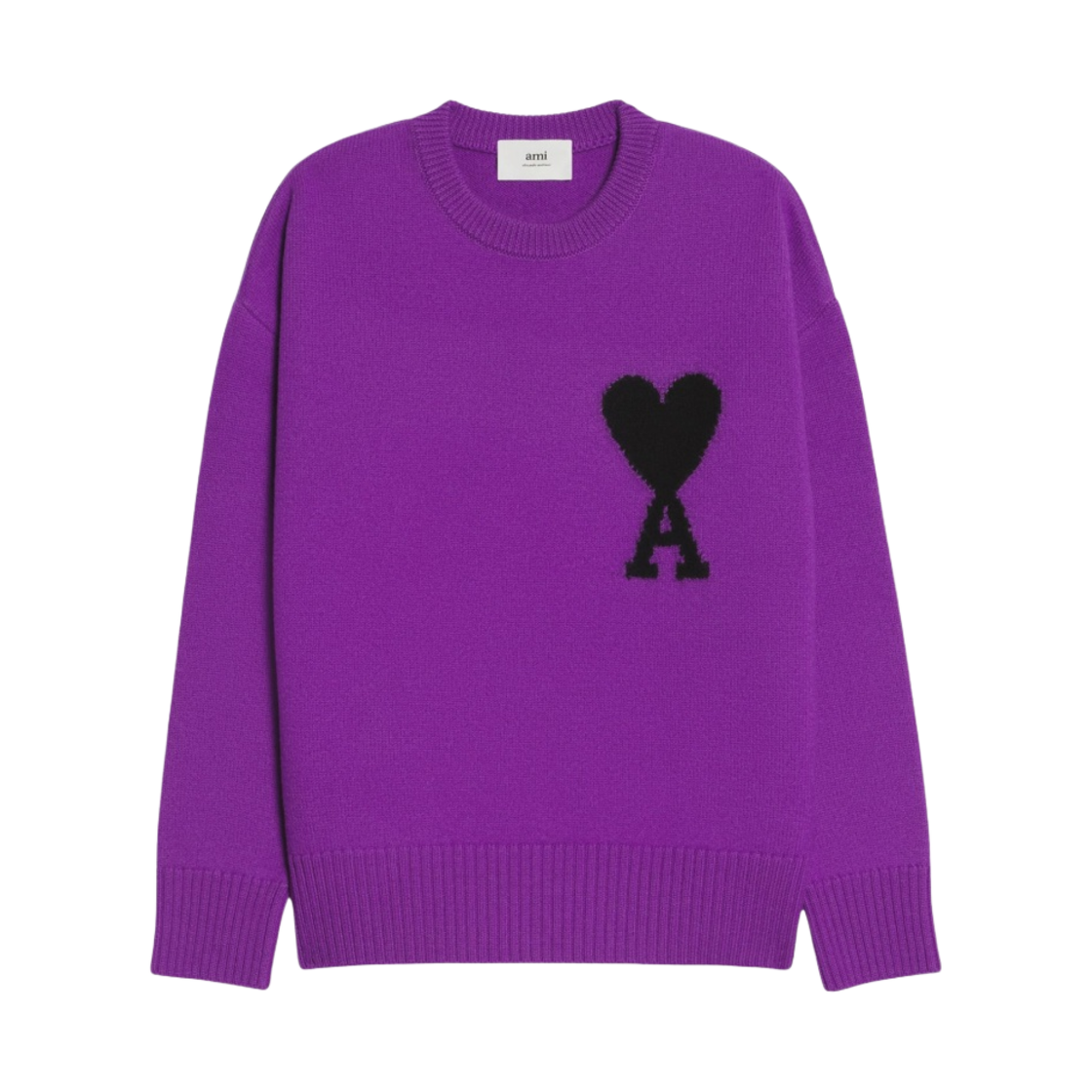 아미 빅 하트 로고 오버사이즈 인타르시아 스웨터 퍼플 블랙