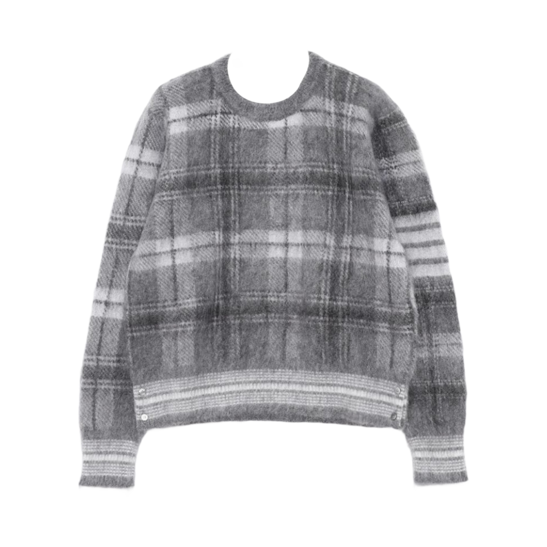 톰브라운 타탄 모헤어 체크 사선 크루넥 풀오버 그레이(Thom Browne Tartan Mohair Check 4-Bar Crew Neck Pullover Grey) - 1